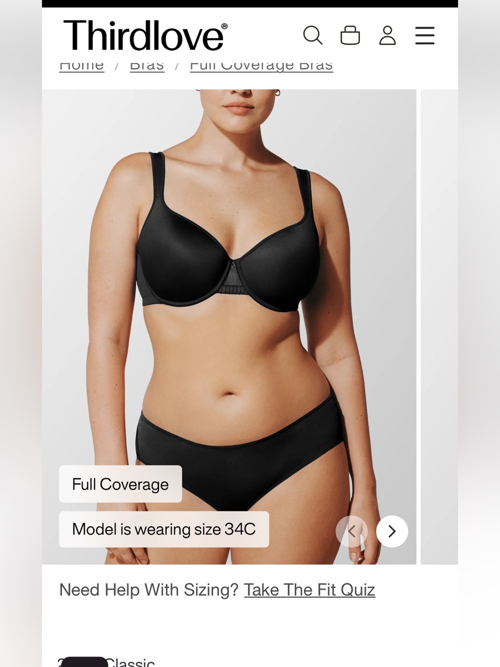 ThirdLove Black 24/7 perfect Coverage Underwire Bra